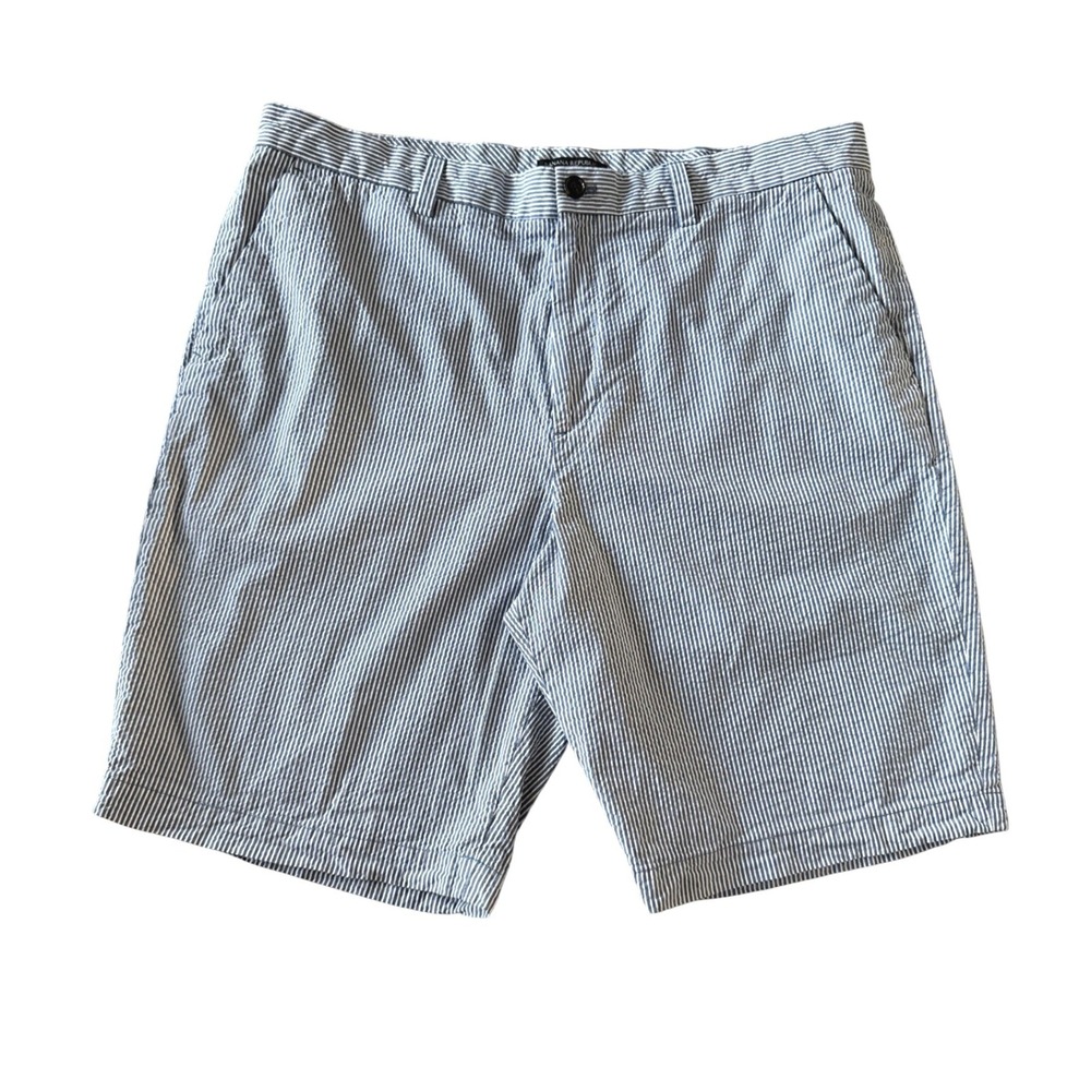 Banana Republic Mens Preppy Emerson Shorts 38 Blue Striped Seersucker Chino